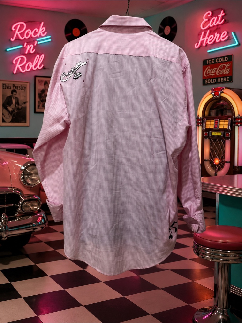 Pink Rock 'n' Roll Embroidered Button-Down Shirt With Black Sleeveless Shirt - Picture 4 of 10